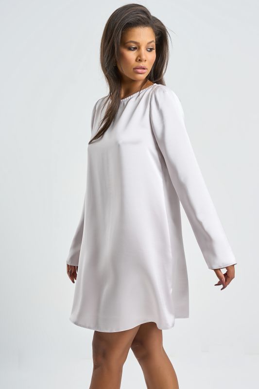 Satin sleeve dress in pearl gray