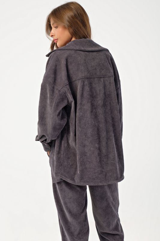 Grey corduroy pants suit with shirt