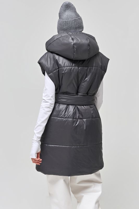 Warming vest with detachable hood dark gray