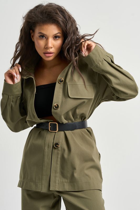 Casual trouser suit with khaki cotton shirt