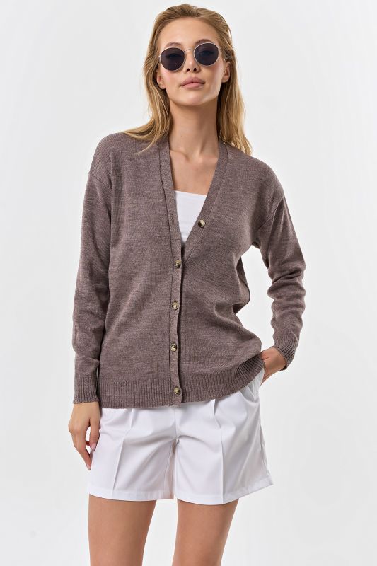 Cardigan made of semi wool yarn with buttons melange dark beige