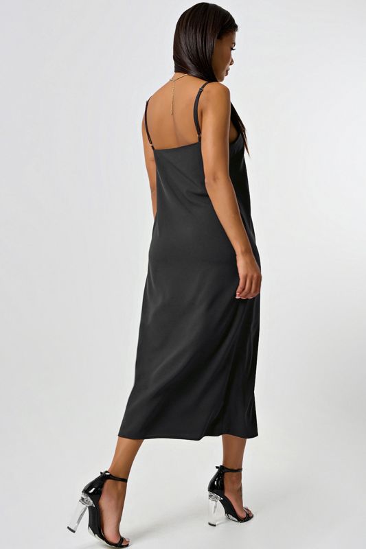 Black linen-style midi combination dress