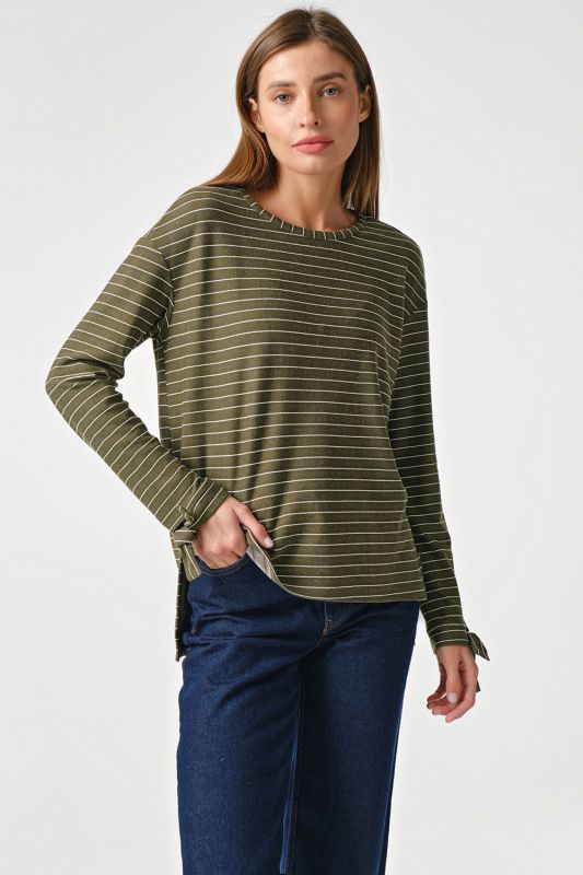 Light cotton sweater with stripes on green