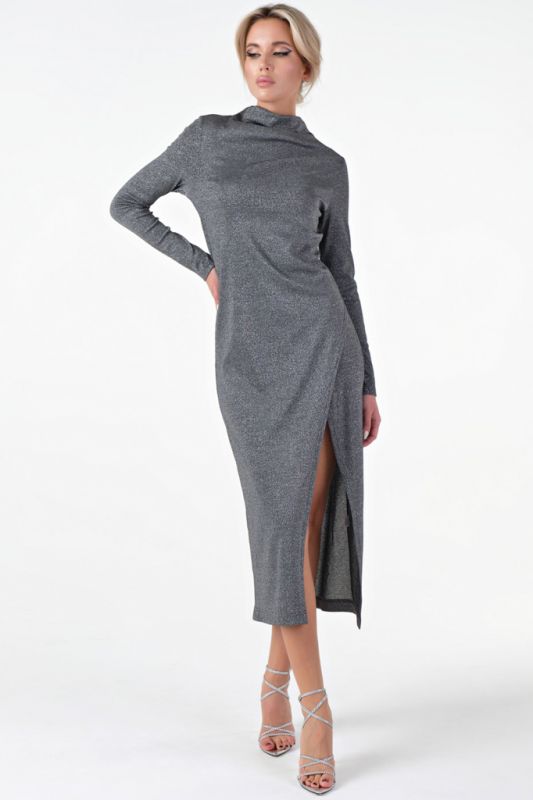 Dress knitted midi with slit on the leg dark silver