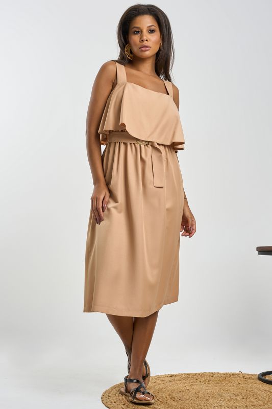 Sandy summer midi dress with flounce on the chest