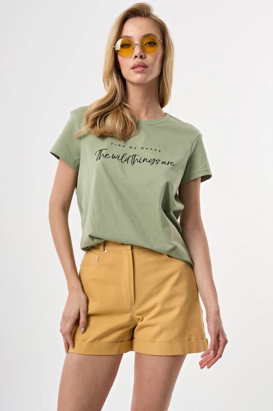 Cotton T-shirt with sage print