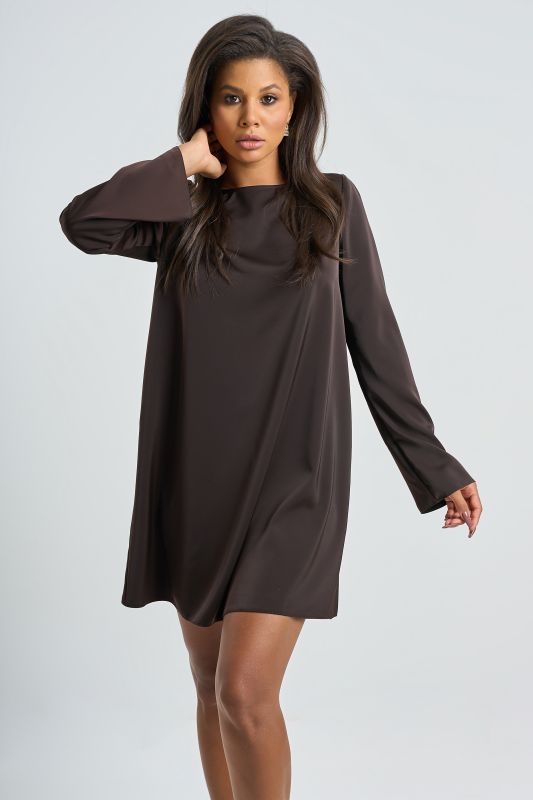 Chocolate satin sleeve dress