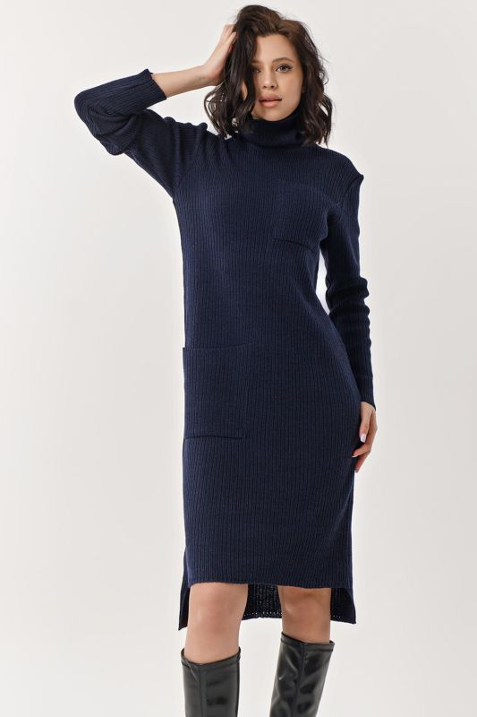 Warm midi dress with high neck dark blue