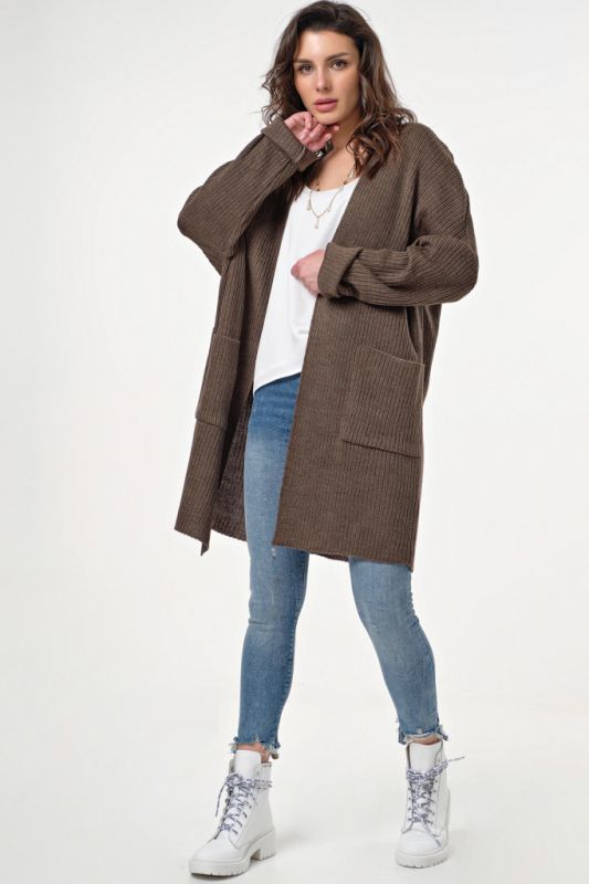 Long knitted cardigan with pockets beige