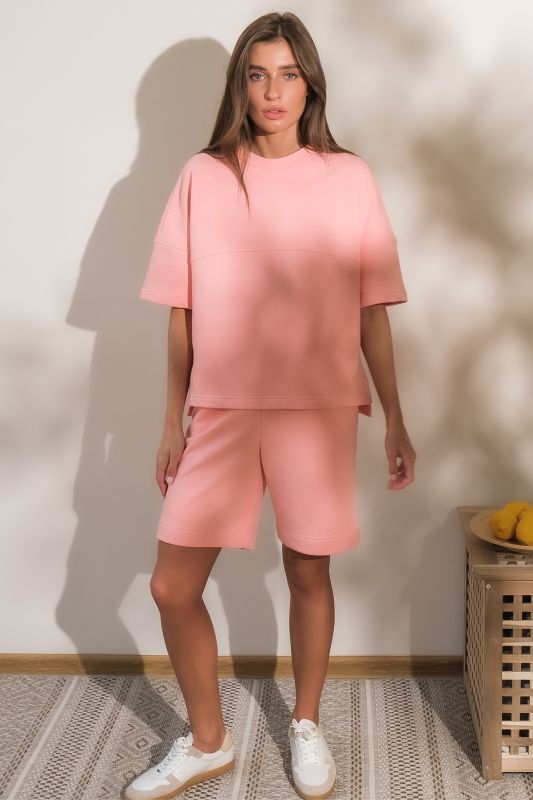 Summer sports suit with shorts and oversize T-shirt peach