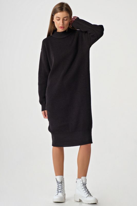 Black Melange Midi Oversize Sweater Dress