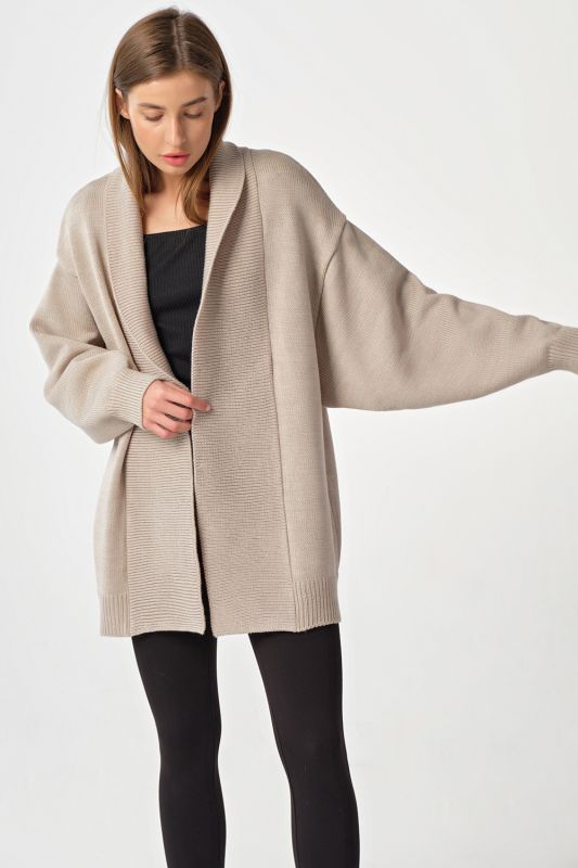 Beige m_lange knit over-size warm cardigan without clasp