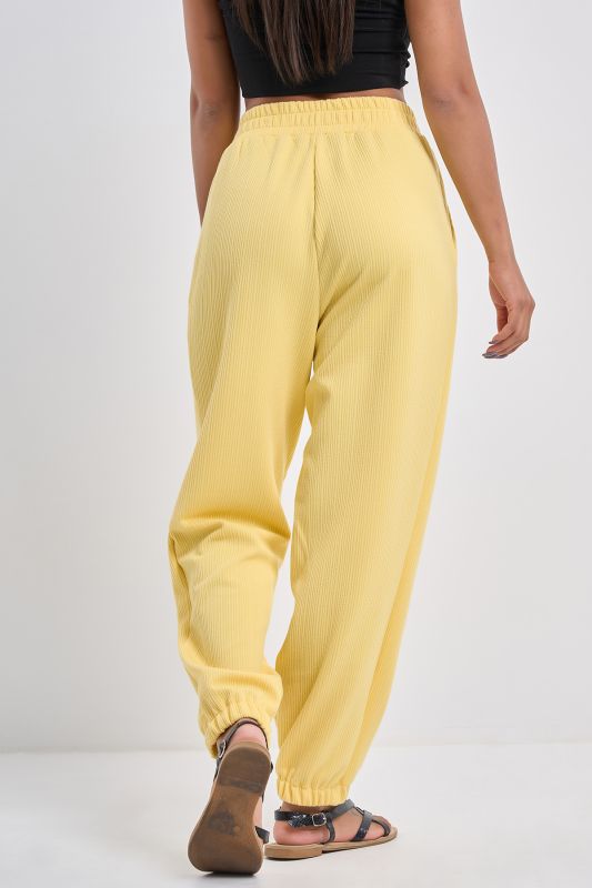 Yellow textured jersey casual pants