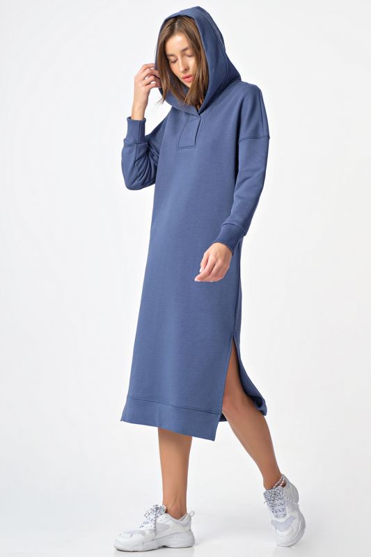 Warm hooded hooded hoodie dress in indigo futer