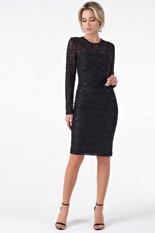 Black short lace tight dress with sleeves