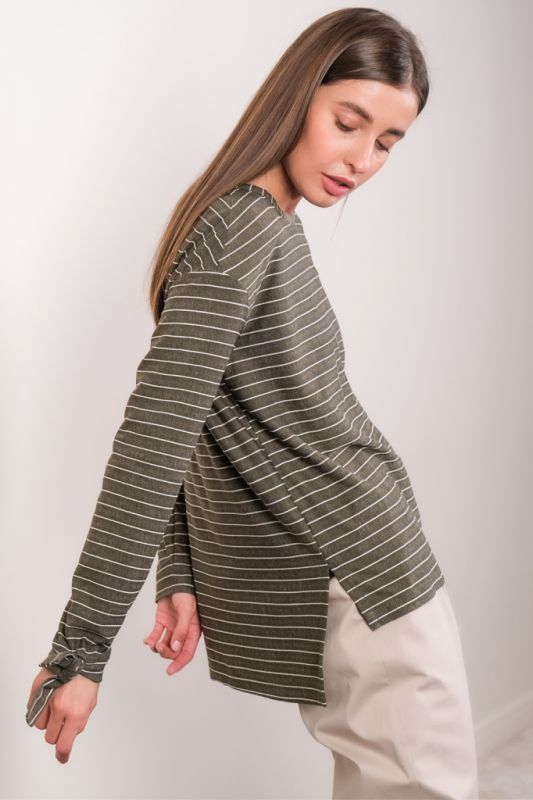 Light cotton sweater with stripes on green