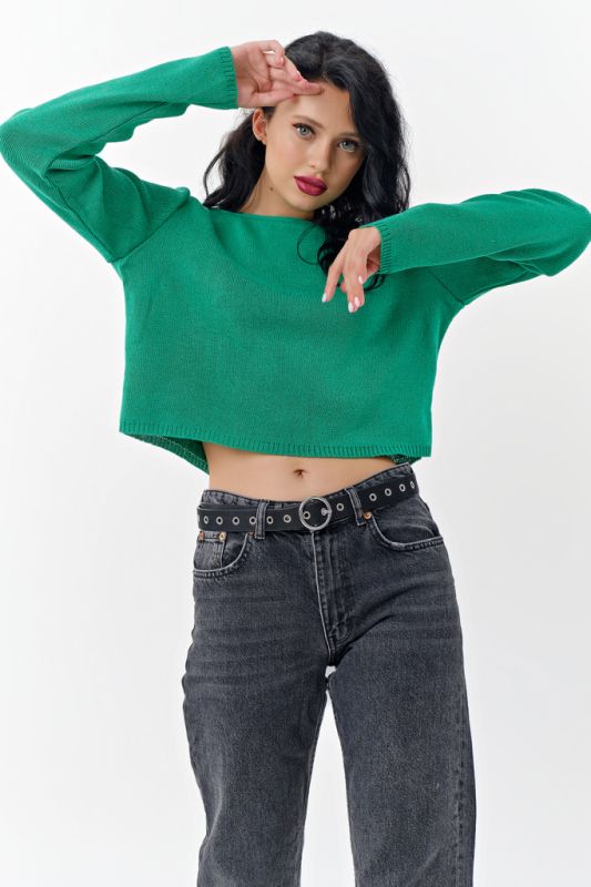 Short cotton sweater in bright green