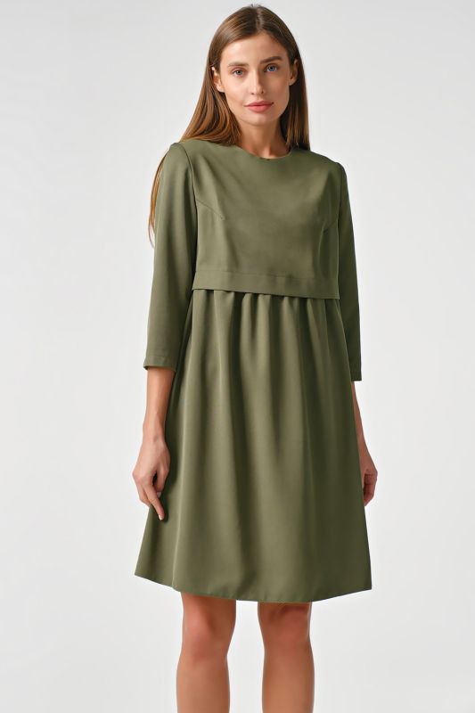 Loose casual dress with gathering at the waist dusty green