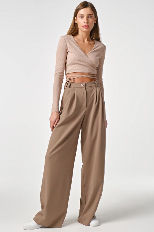 Beige palazzo pants with high waist