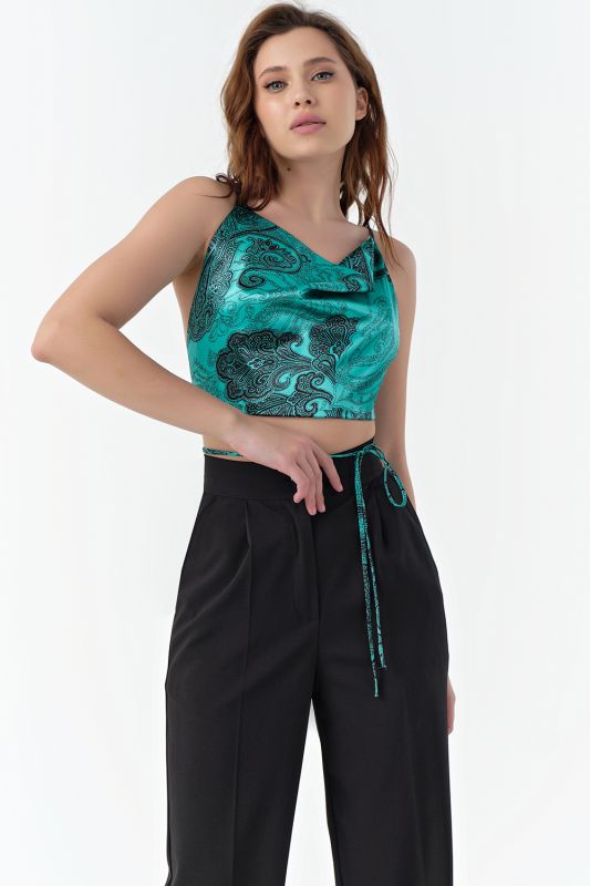 ONE SIZE paisley print satin strappy cropped top