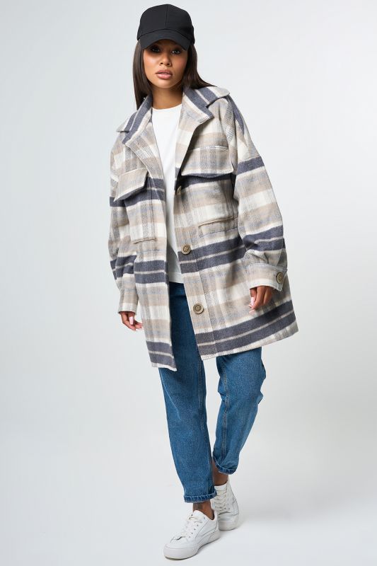 Coat with lining with plaid plaid placket