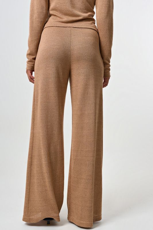 Wide pants made of openwork knitted fabric with lurex beige