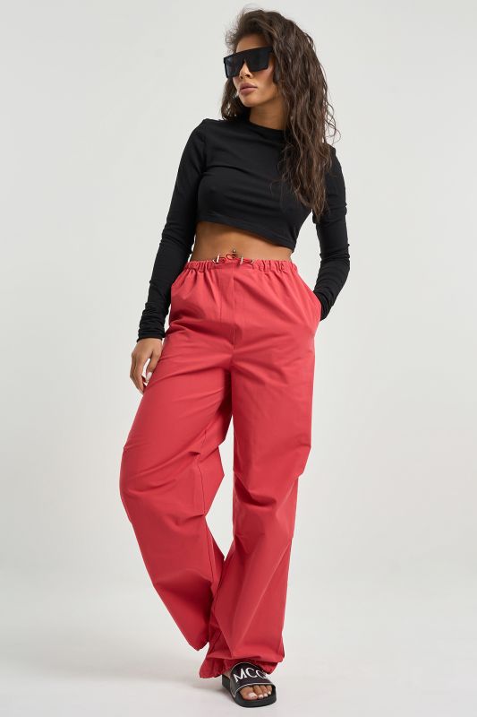 Pants kargo made of dense cotton fabric red