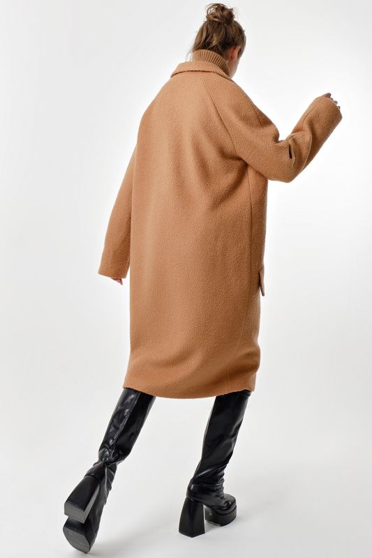 Camel wool long sleeve overcoat