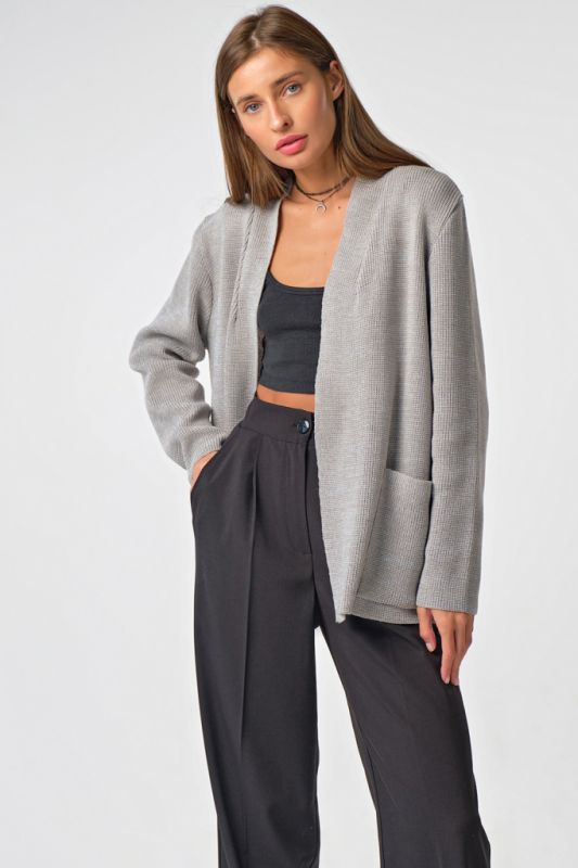 Knitted short cardigan with pockets made of cotton gray