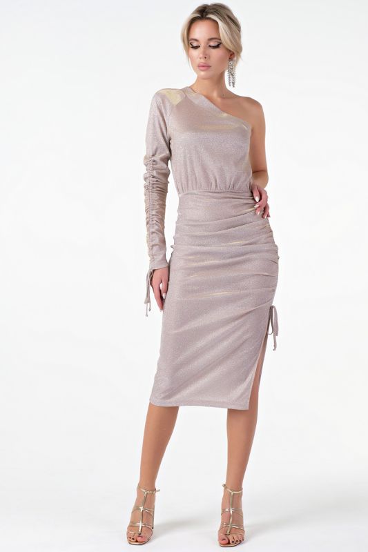 Semi-fitted silhouette dress of knitted fabric with powder-silver spraying