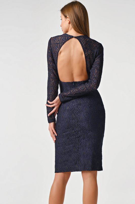 Dress lace tight short dress with sleeves dark blue