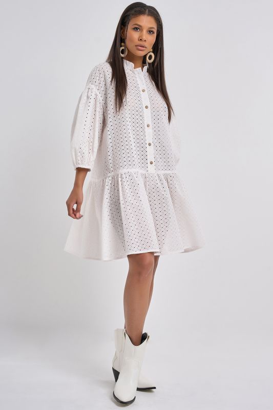 Summer dress with imitation cotton lace white