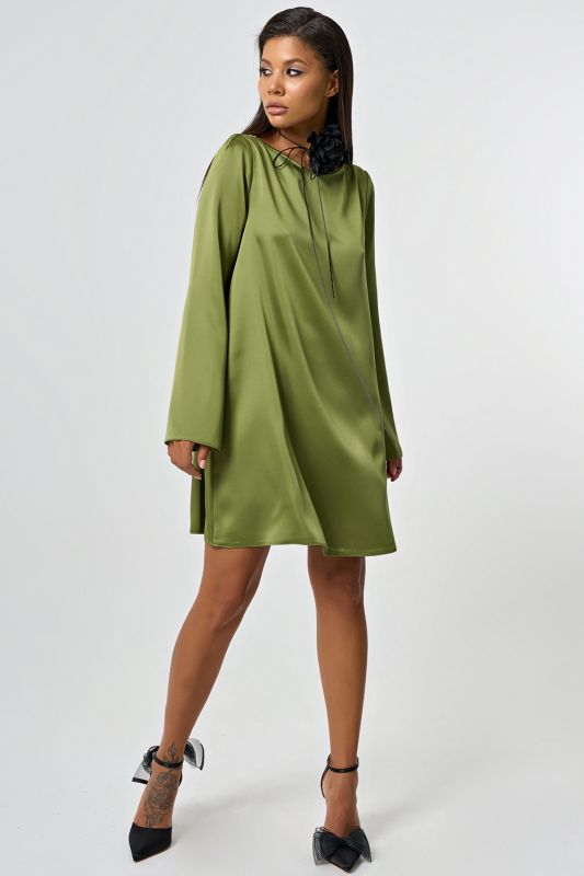 Olive satin sleeve dress