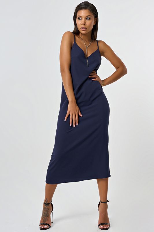 Lingerie-style flowing combination dress in navy blue