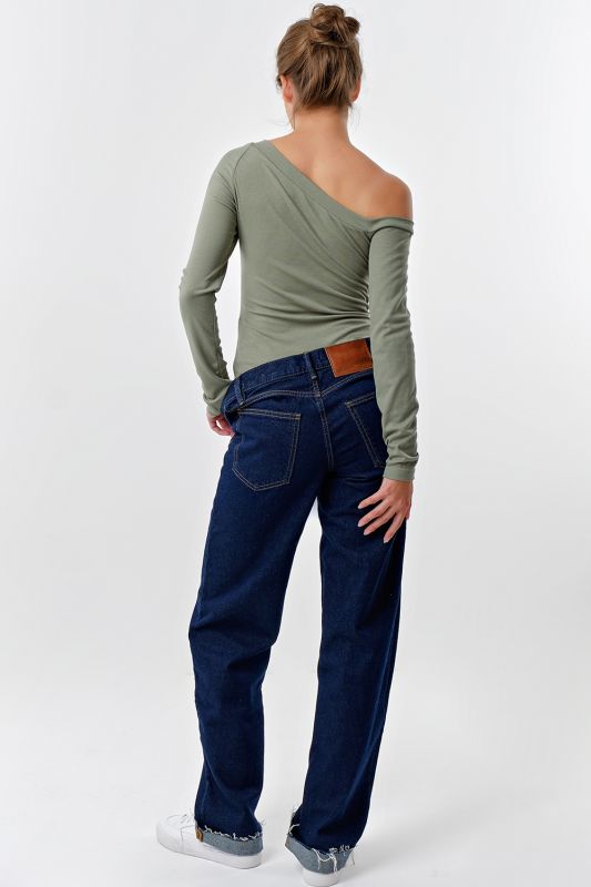 Soft knit body with open shoulder olive color