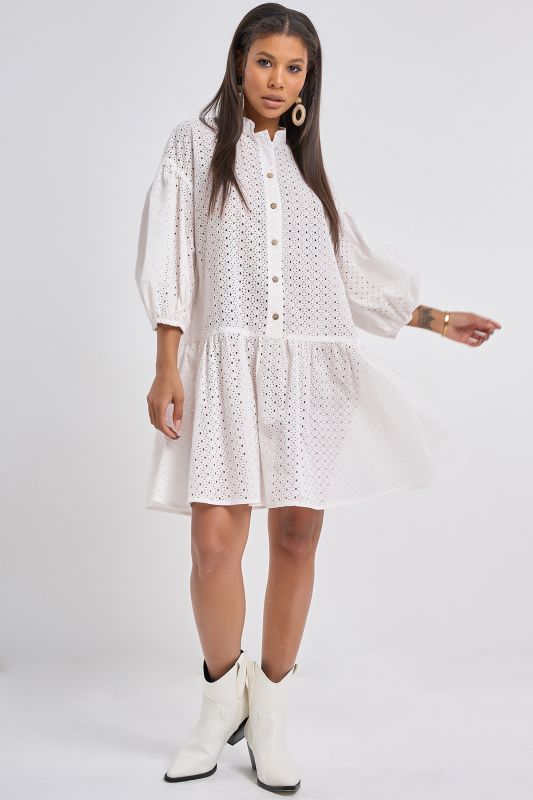 Summer dress with imitation cotton lace white