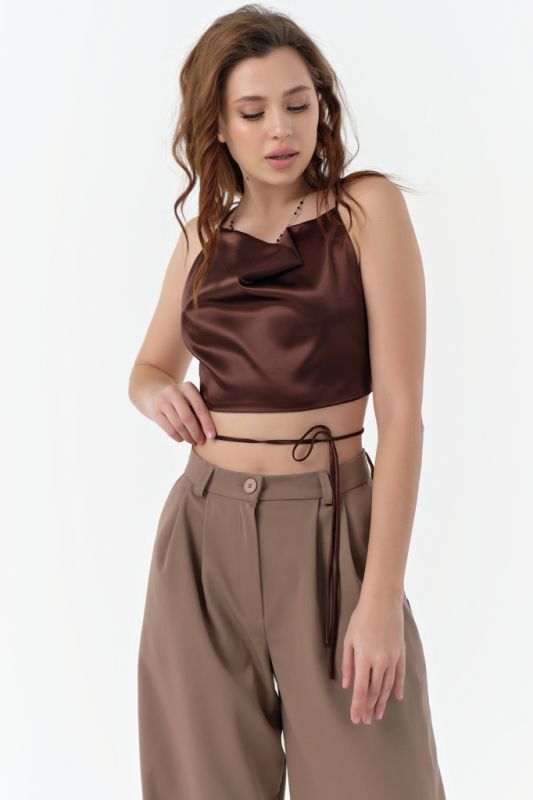 Chocolate satin halter top ONE SIZE