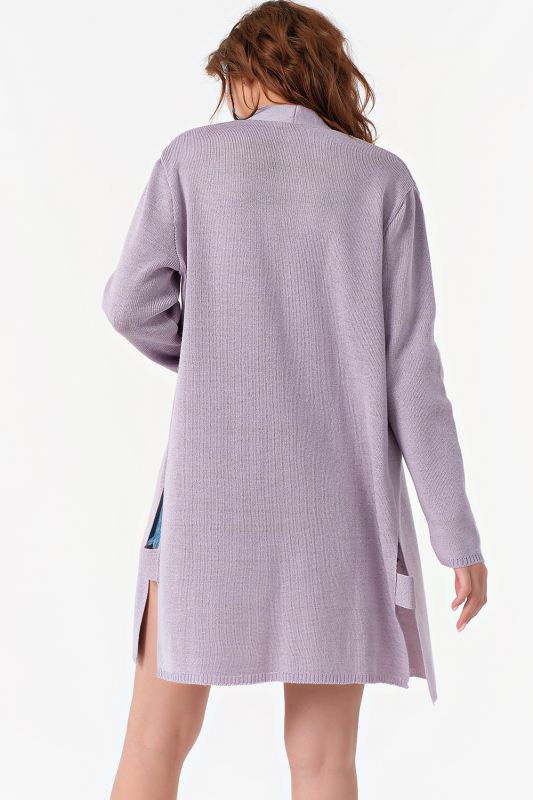 Long knitted cardigan with belt light lilac