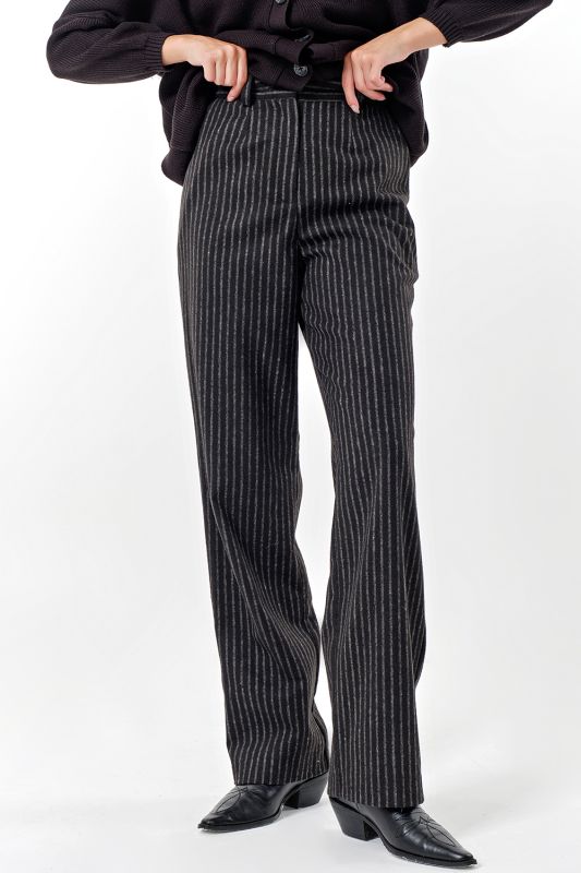 Straight pants made of dense suit fabric stripe on black