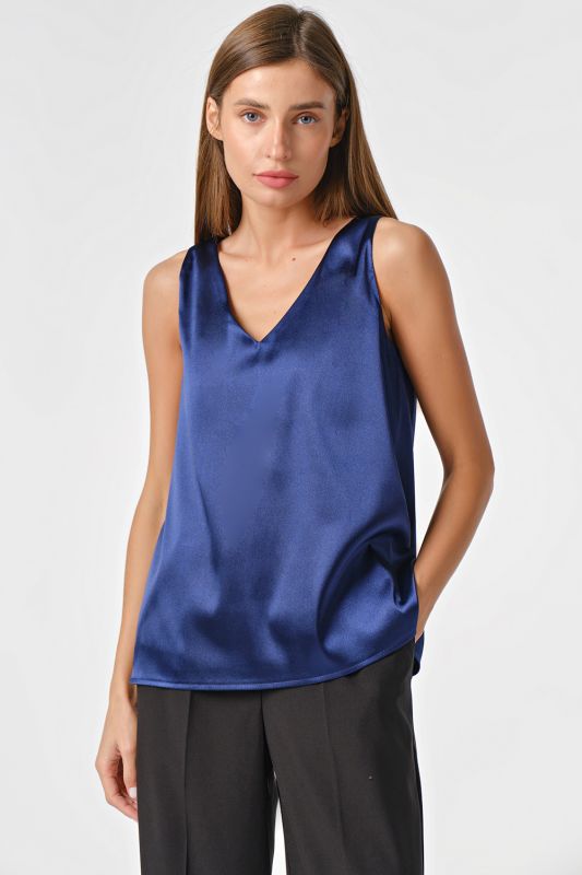 Basic satin top under jacket dark blue