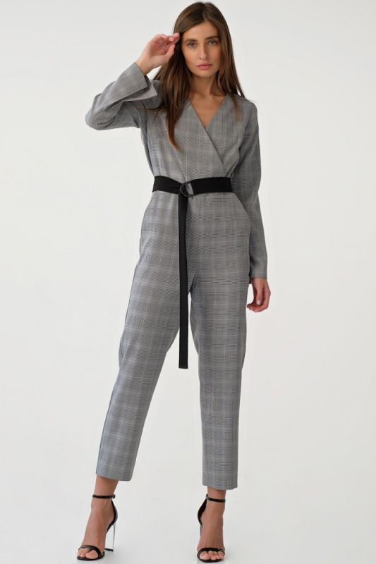 Trouser overalls with a flap in plaid gray