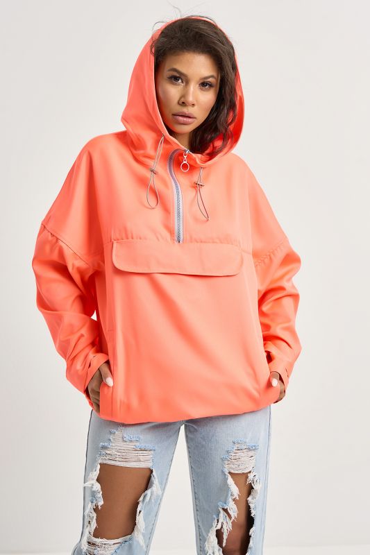 Lightweight hooded windbreaker in neon orange