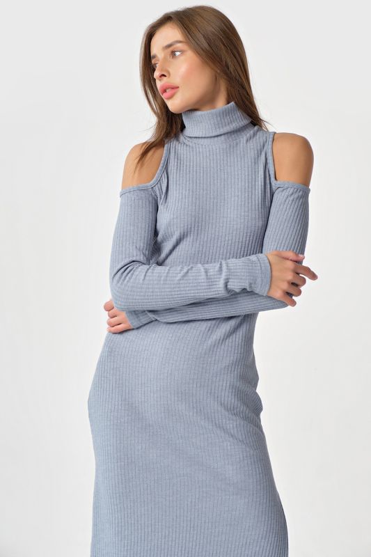 Noodle dress with open shoulders and sleeves gray-blue