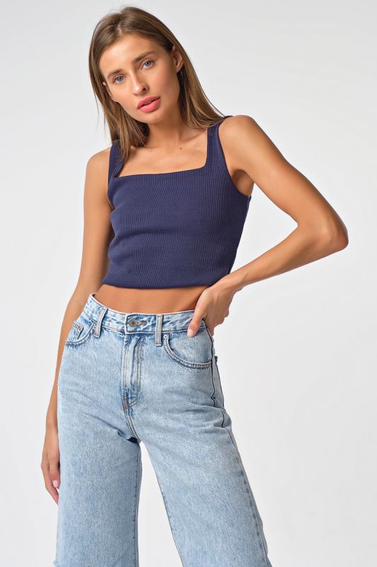 Cropped knit top with straps navy blue