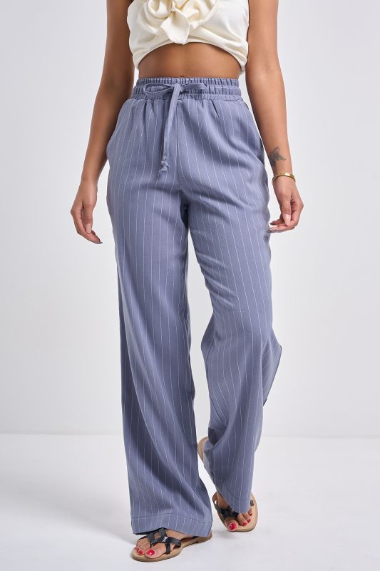 Indigo Striped Cotton Trousers