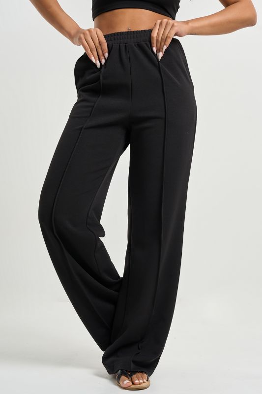 Straight knit pants with elastic band with arrows black