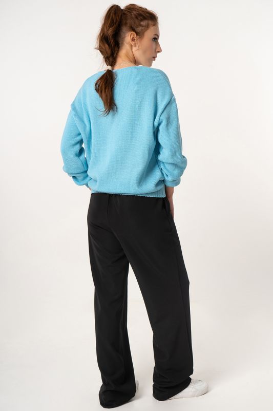 Free silhouette half wool knitted sweater blue