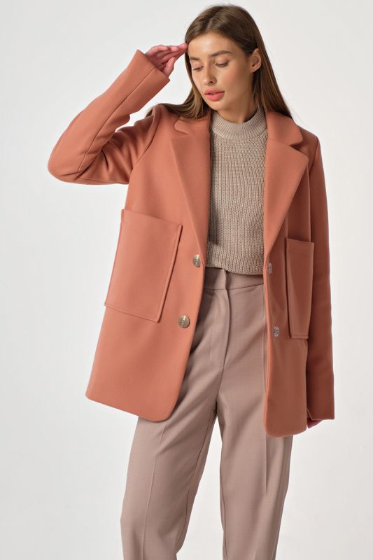 Pale terracotta shortened demi-sweater coat