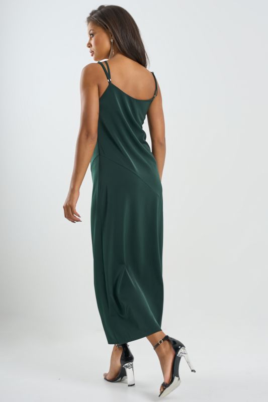 Dark green flowing fabric combination dress