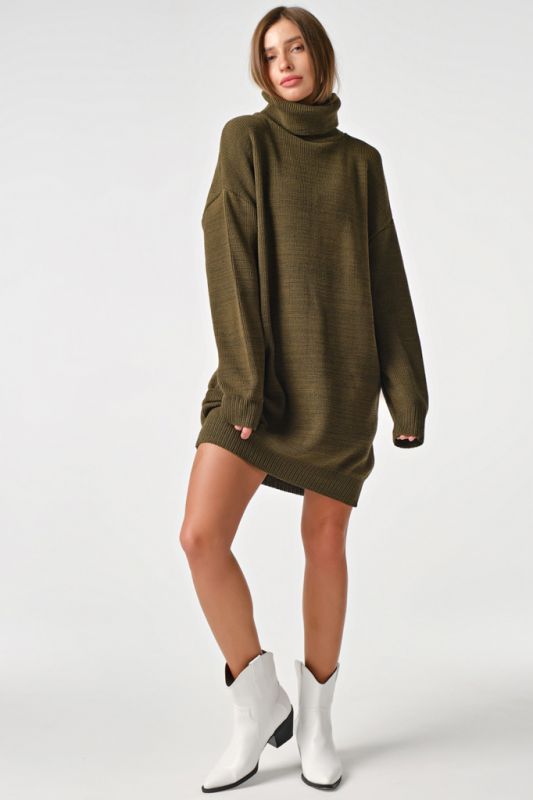 Dress-sweater knitted warm short khaki